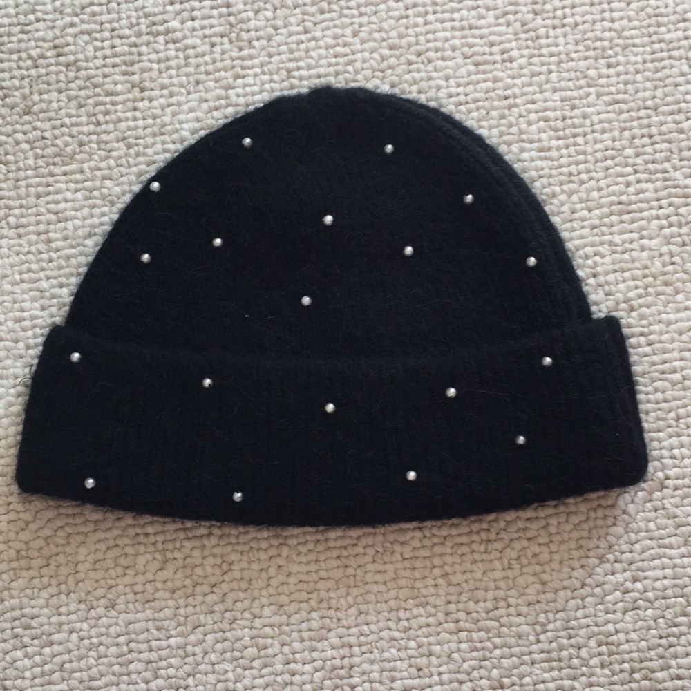Sandro Black Knit hat with pearls